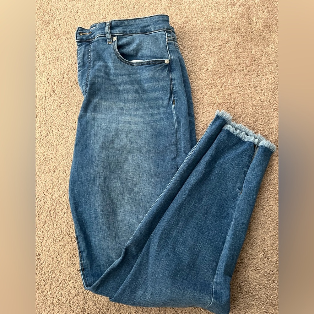 LOFT Blue Skinny Jeans with Frayed Hem